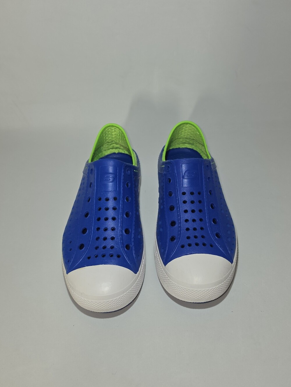 Skechers Kids Blue Slip-On Sandals with Neon Green Lining
